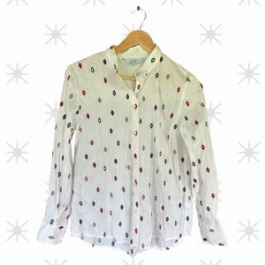 & Other Stories White Shirt with Multicolor Pattern Size 2
